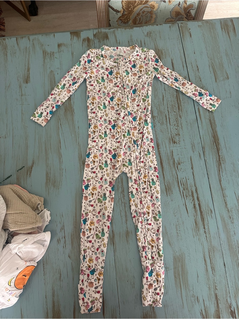 Posh peanut White Kids' Footless Pajama Onesie with Colorful princess Print